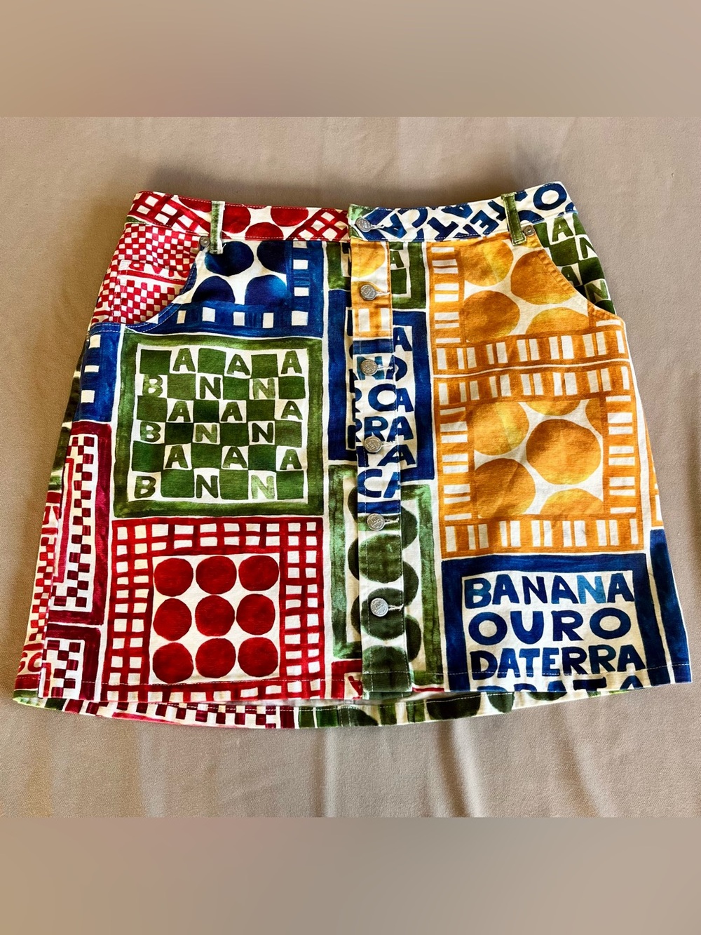 FARM Rio by Anthropologie Multi-Color Patchwork Banana Print Mini Skirt | XL